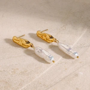 Youthway New Arrival 18K Ouro Stainless Steel Standard Standard Irregular Pearl Earrings for Women DwaterProof Water Water Jewelry 11 Main Sales Hammer Gold - №9
