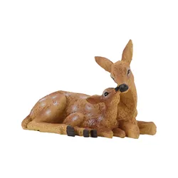 Resin Deer Figurine Ornaments Hand Painted Coating Treatment Vivid Details Lovely Deer Statue for Home Garden Decoration
