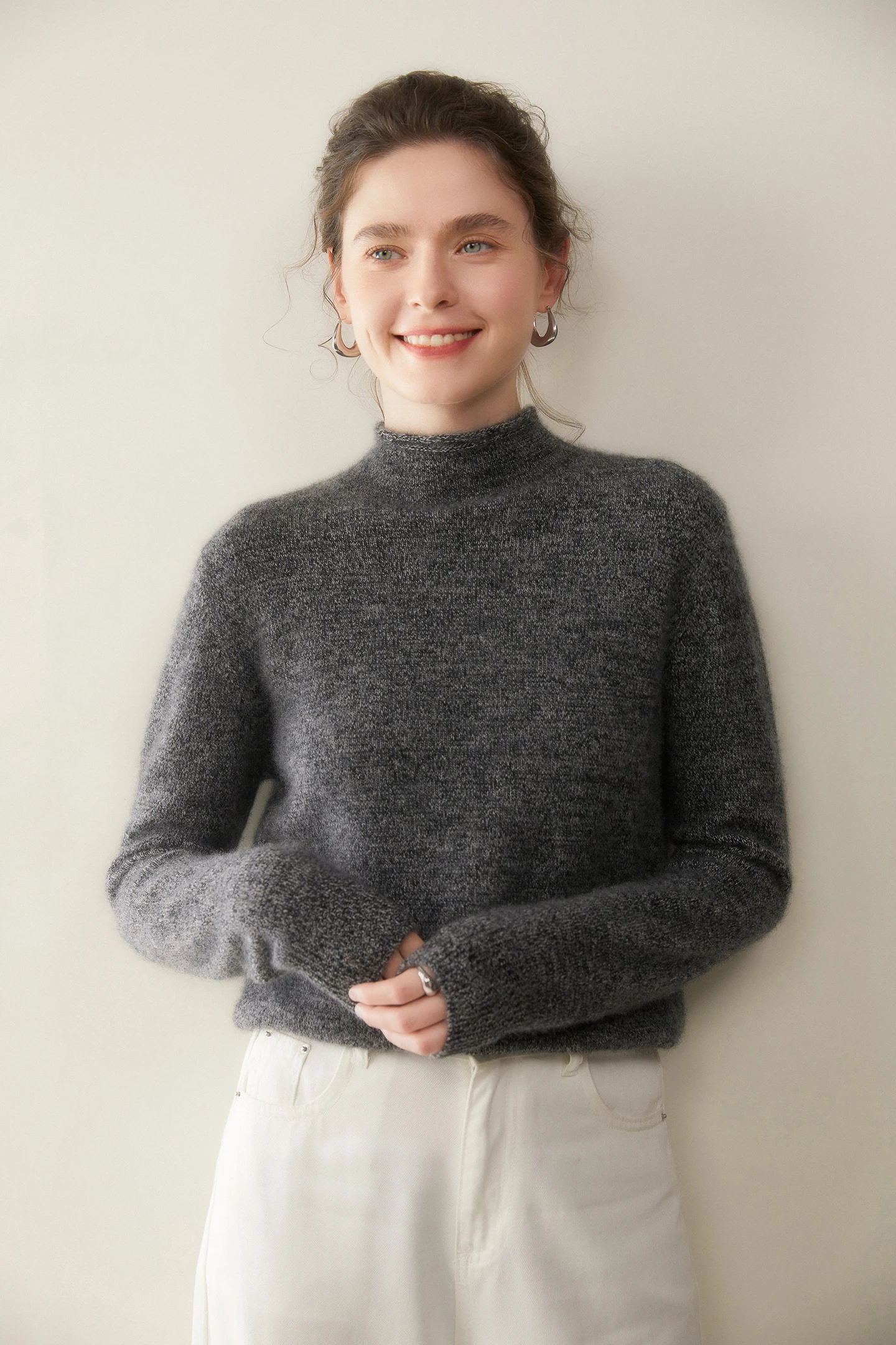 Autumn Winter High-end 100% Pure Cashmere Pulllover Swearter Women Light Luxury Mock Neck Thick Soild Versatile Knit Inner Tops