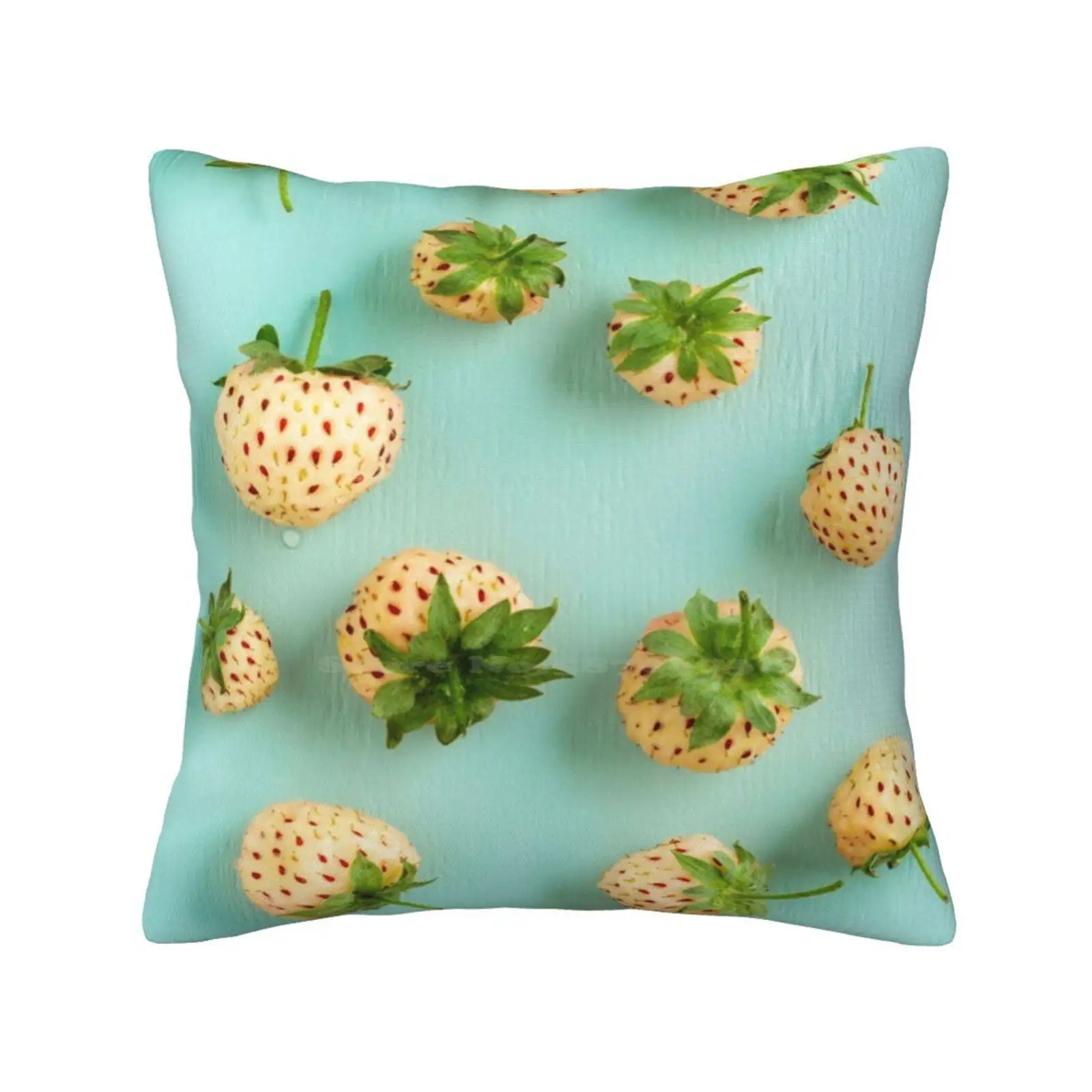 Fresh Pineberries On Turquoise Funny Cute Decor Square Pillowcase Pineberries Hybrid Culture White Nobody Pineapple Albino Food