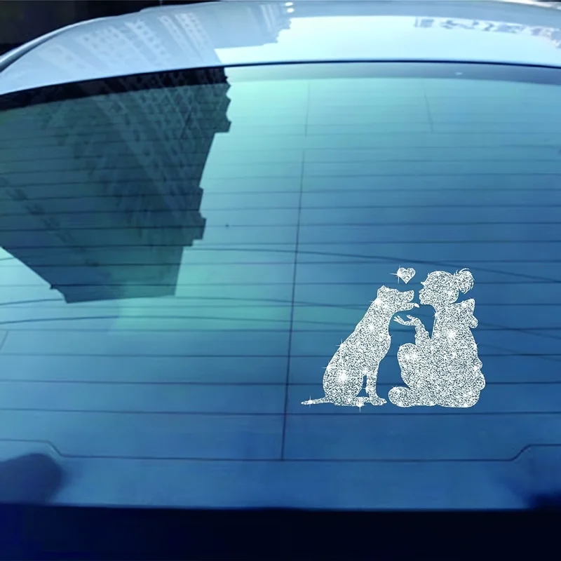 Dog And Owner Love Car Sticker Sparkling Animal Care Decal Suitable for Window Glass Farmhouse Wall Decal Bedroom Door Sticker