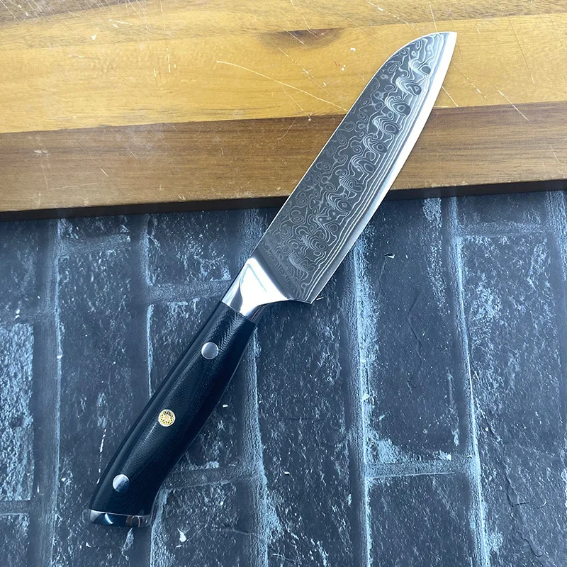 

6,7-дюймовый нож Santoku из дамасской стали 10Cr15CoMov, лезвие шеф-повара, нож для нарезки мяса, овощей, японский кухонный нож с ручкой G10