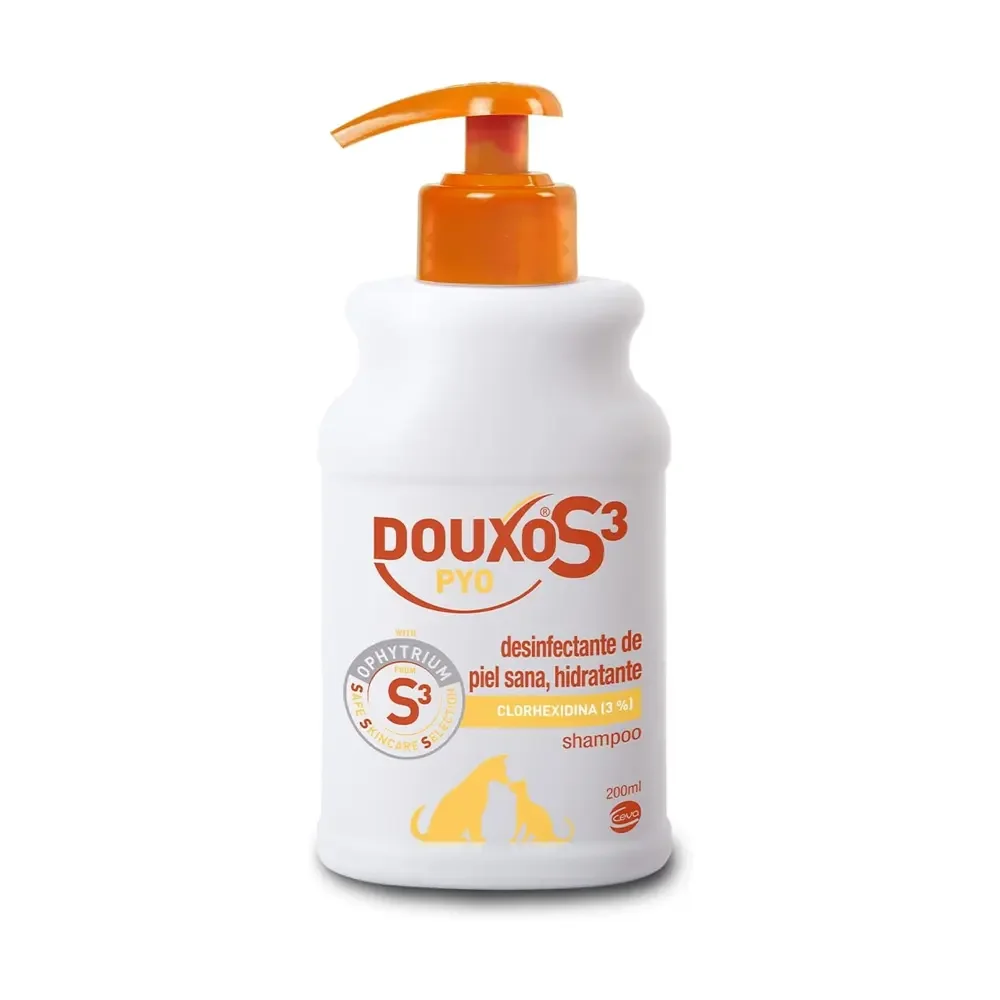 CHAMPÚ DOUXO S3 PYO PARA PERROS Y GATOS 200ML Desinfecta la piel gracias a la acción antiséptica de la clorhexidina Ceva