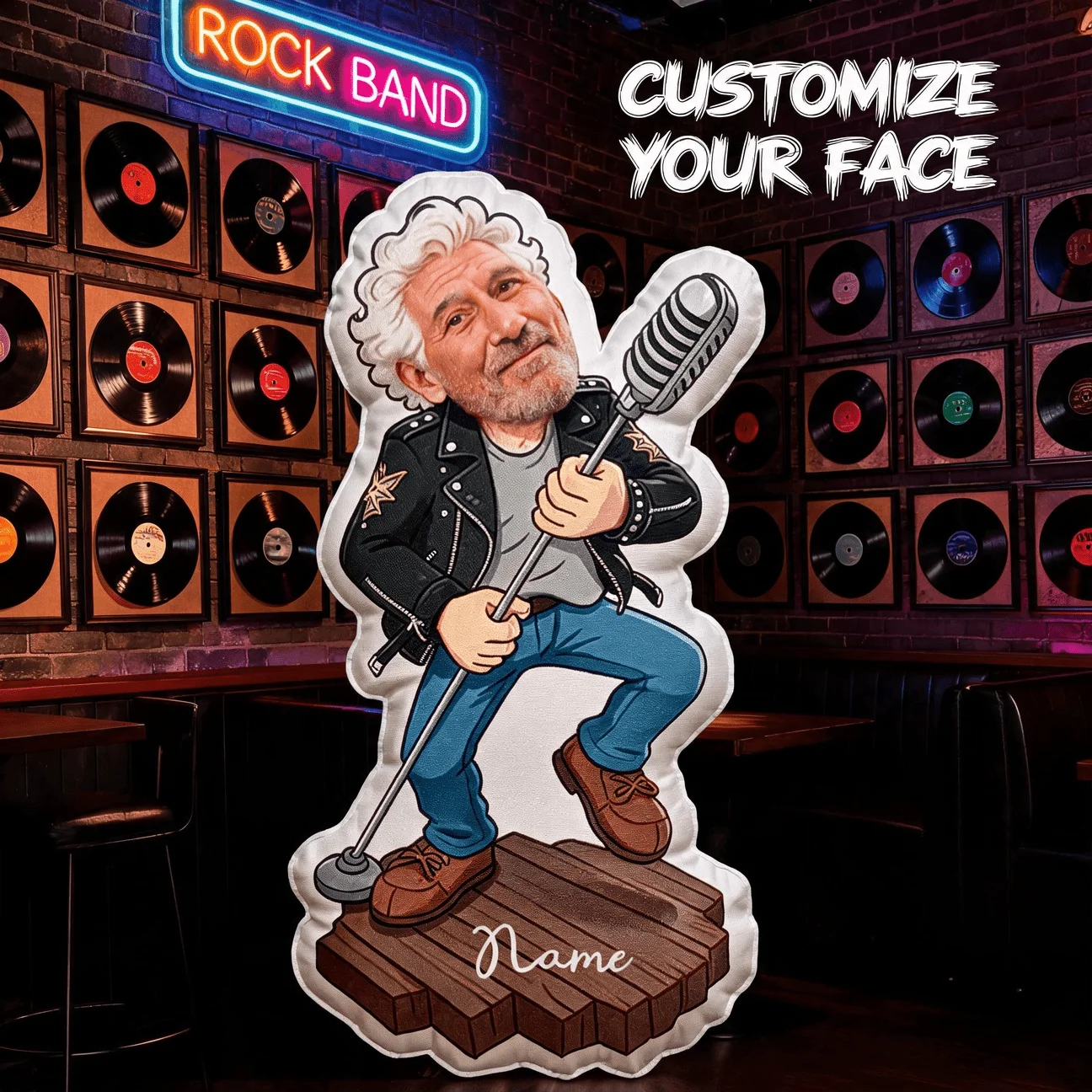 Custom Photo Vocalist Shaped Pillow, Personalized Face Rock Star Microphone Decorative Cushion, Unique Home Decor Accent for Sof
