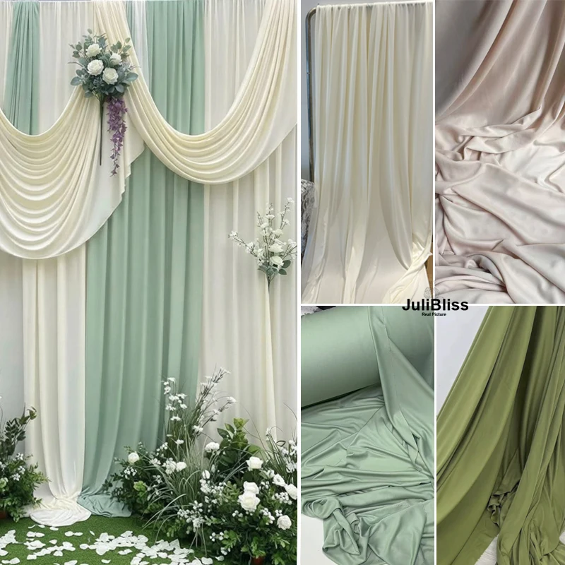Romantic Sage Green & Creme Flowing Fabrics for Bridal Shower Soft Drapes Wedding Decor Curtains Tablecloth Backdrops