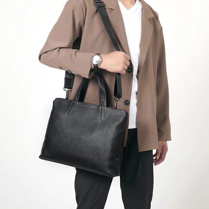 حقيقي رسول جلد رجل الرجال حقائب حقيبة يد أفقية الطبقة العليا جلد البقر حقيبة كمبيوتر محمول للأعمال سعة كبيرة حقيبة رجالية #3