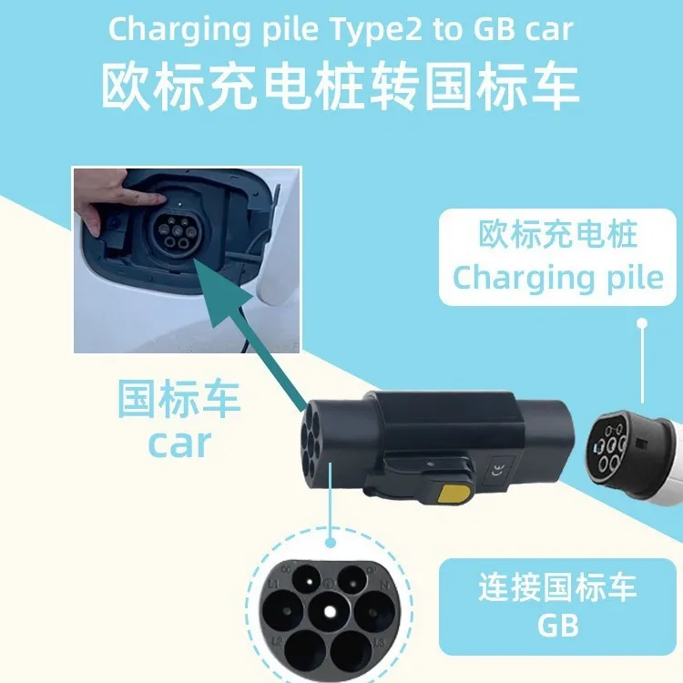 Type 2 to GBT Adapter 32A 7.2/22KW EV Charger Adapter Type2 to GBT China Standard Eletric Vehicle Converter For Chinese Car