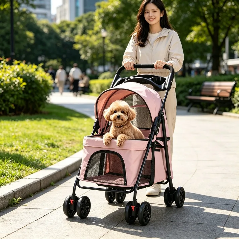 Sanding Foldable Portable Pet Stroller Max Load 10kg Hand Push Trolley For Dogs Cats Outdoor Walking Travel Use