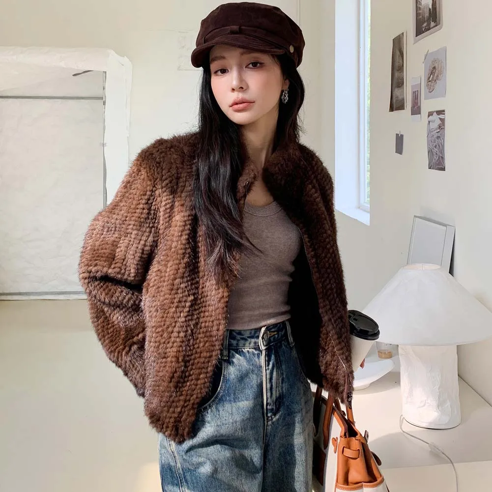 2025 신상 수입 벨벳 양면 꼬임 짧은 칼라 밍크 퍼 코트 여성용