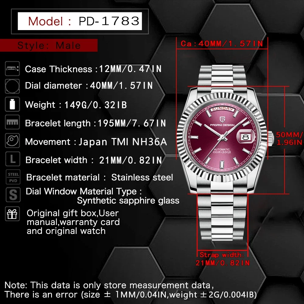 2023 New PAGANI DESIGN DD40 Mens Mechanical  Watches Top Luxury NH36A Automatic Watch For Men Sapphire Mirror Waterproof Sports