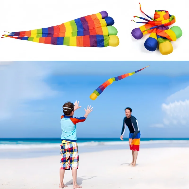 95cm Rainbow Tail Ball Eco-Friendly Fabric Sandbag Meteor Ball Safe Catch Tail Soft Ball School Sensory Training Kid Toy