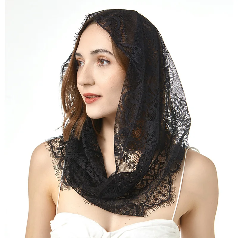 Lace Mantilla Veils สําหรับโบสถ์สวดมนต์สเปนละติน Mass คาทอลิก Chapel Veil สําหรับงานแต่งงานผู้หญิงผ้าคลุมไหล่ผ้าพันคอมุสลิมครอบคลุม