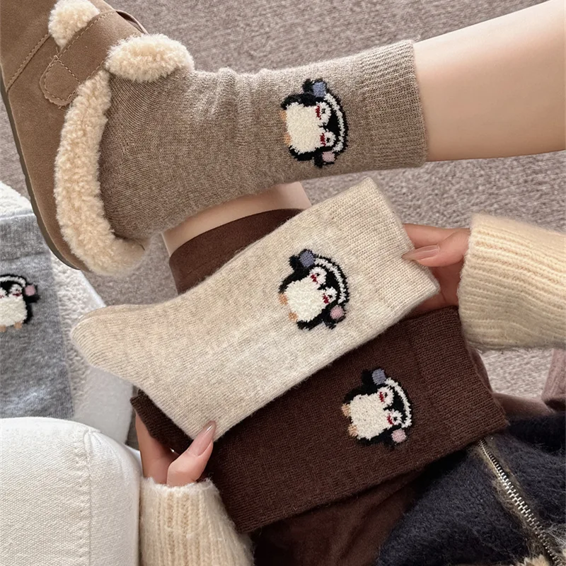 12 pairs of cute penguin cotton socks for women in spring autumn new sweet thick warm comfortable simple casual women's socks