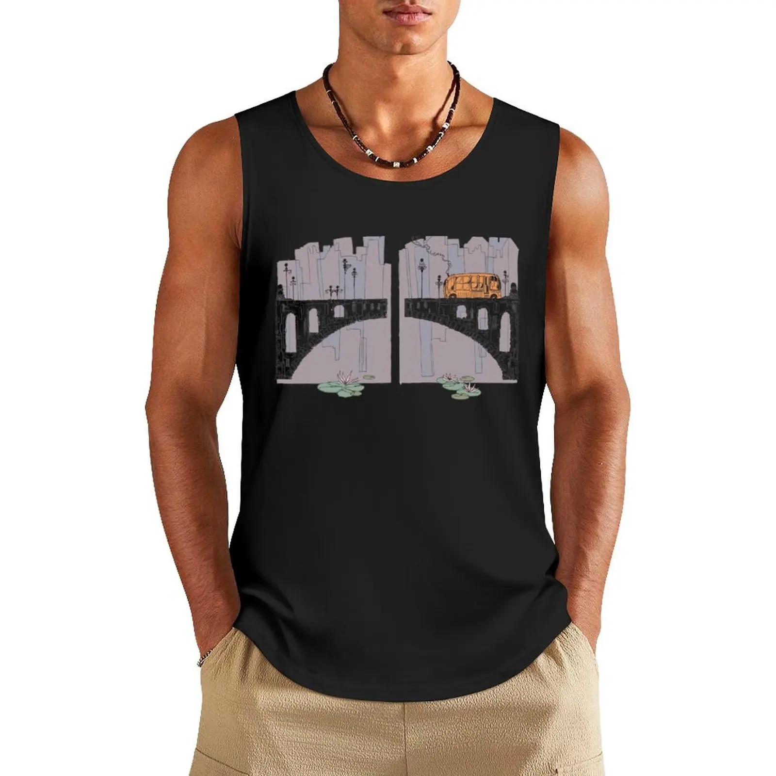 

Bridge and Bus T-Shirt Tank Top t shirt gym Men's sleeveless t-shirt summer t-shirt for men