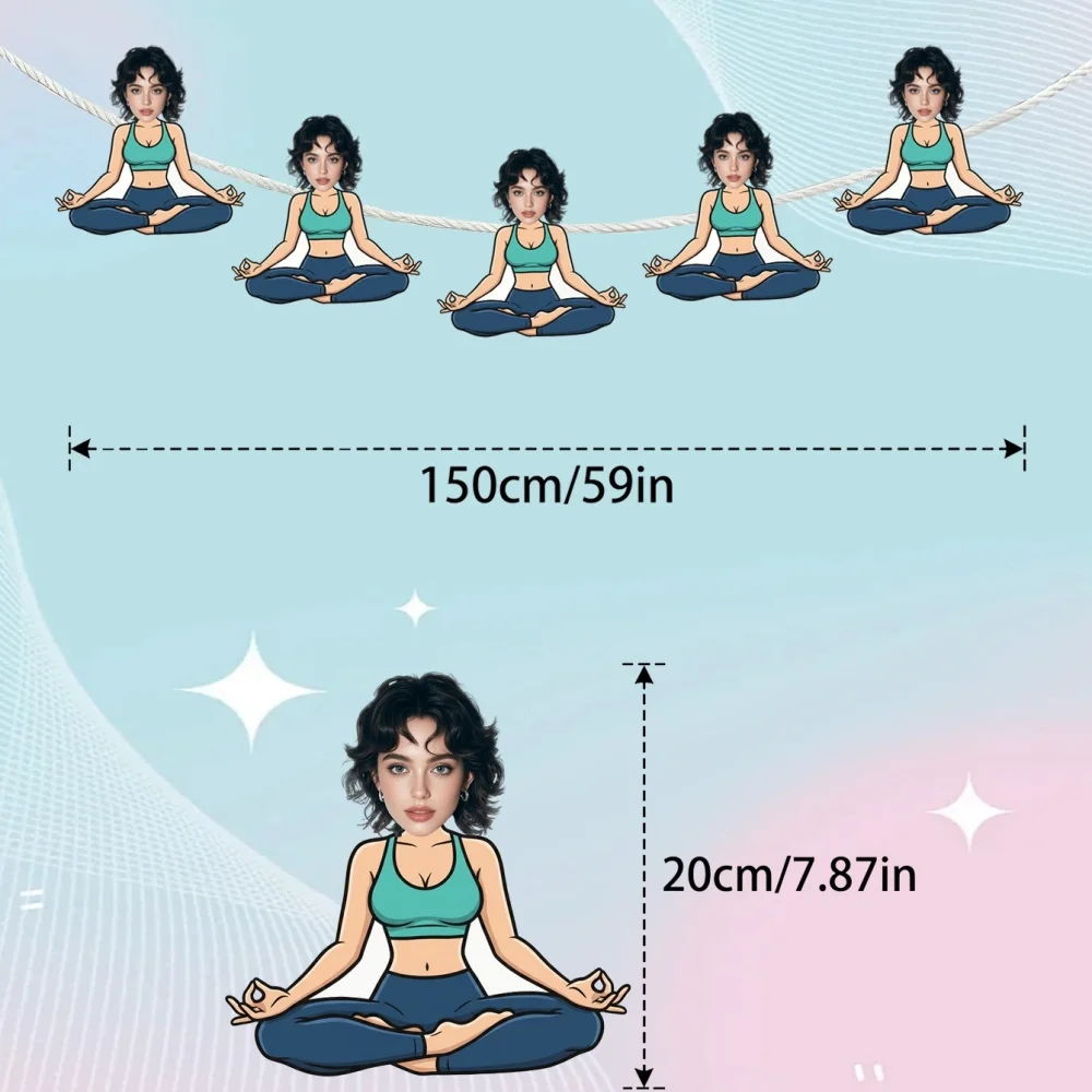 Custom Face Cutout Banner, Personalized Photo to Cartoon Workout Character Garland, Add Your Own Face onto Jumping Yogi