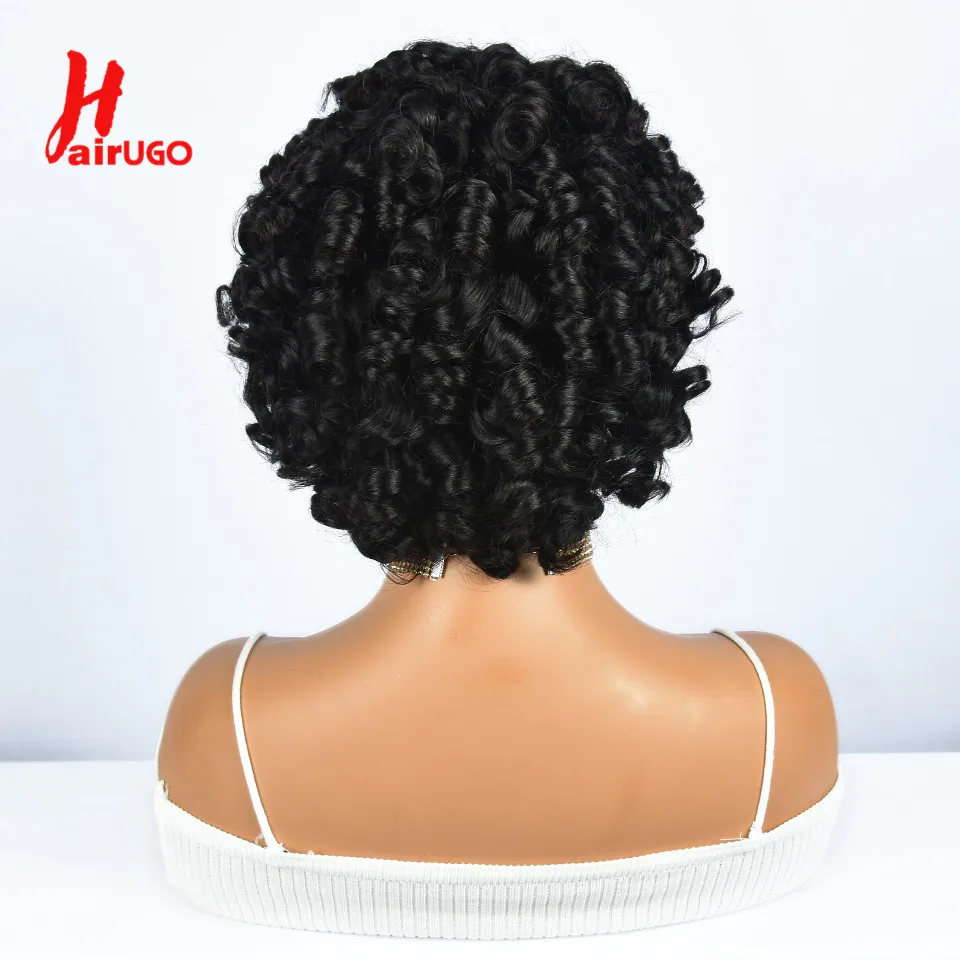 Highlight Lockige Pixie-Cut-Perücken aus Echthaar, Kleberlose Perücken mit Pony, Vollständig maschinell gefertigte Perücken mit Pony, Echthaarperücken Hairugo – Detail 16