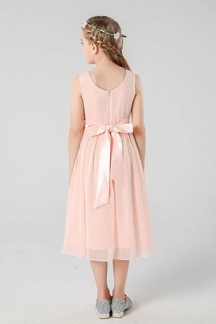 A Line Junior Bridesmaids V-Neckline Chiffon Flower Girl Dress Flower Girl Dresses for Weddings Girl Dress