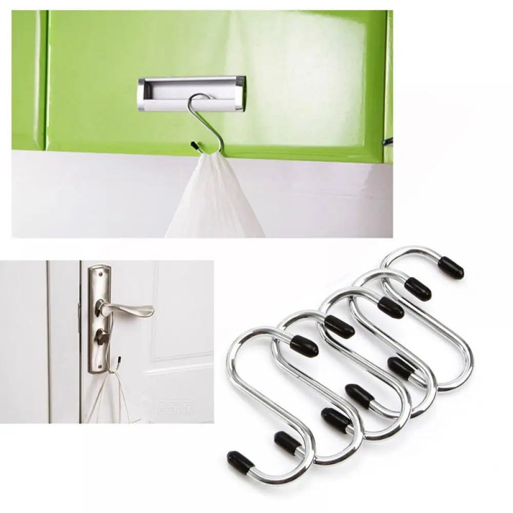 

4pcs Stainless Steel S-Shape Hook Kitchen Bedroom Multi-function Railing S Hanger Hook Clasp Holder Hooks Hanging Storage Tools