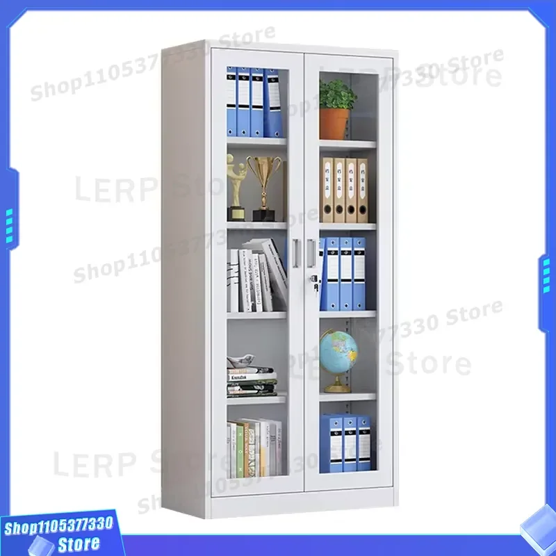 Durable Steel File Cabinet with Glass Door and Lock Adjustable Shelves Office Furniture Storage Display Unit for Home