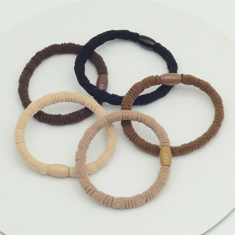 

30PCS 6mm Beige Mocha Velvet Bamboo Knots Elastic Hair Tie Rubber Hair Bands for Girls Ponytail Rope Holder Scrunchies for Women