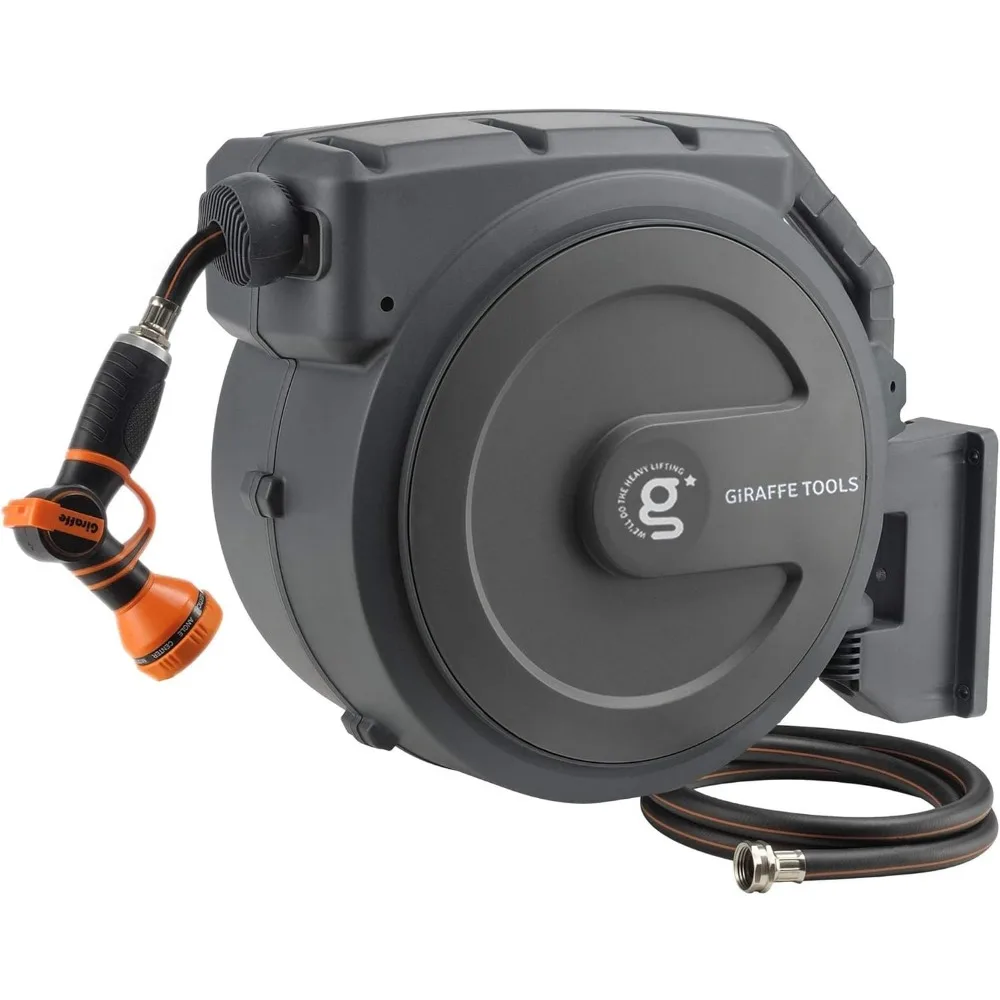 

Retractable Garden Hose Reel 1/2 Inch x 130 ft Super Heavy Duty Any Length Lock Slow Return System