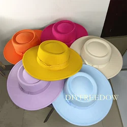 Chapéu Fedora unissex com laço, parte superior plana, design côncavo, chapéu de jazz colorido, aba larga, chapéu panamá, homens e mulheres, outono, inverno, 2022