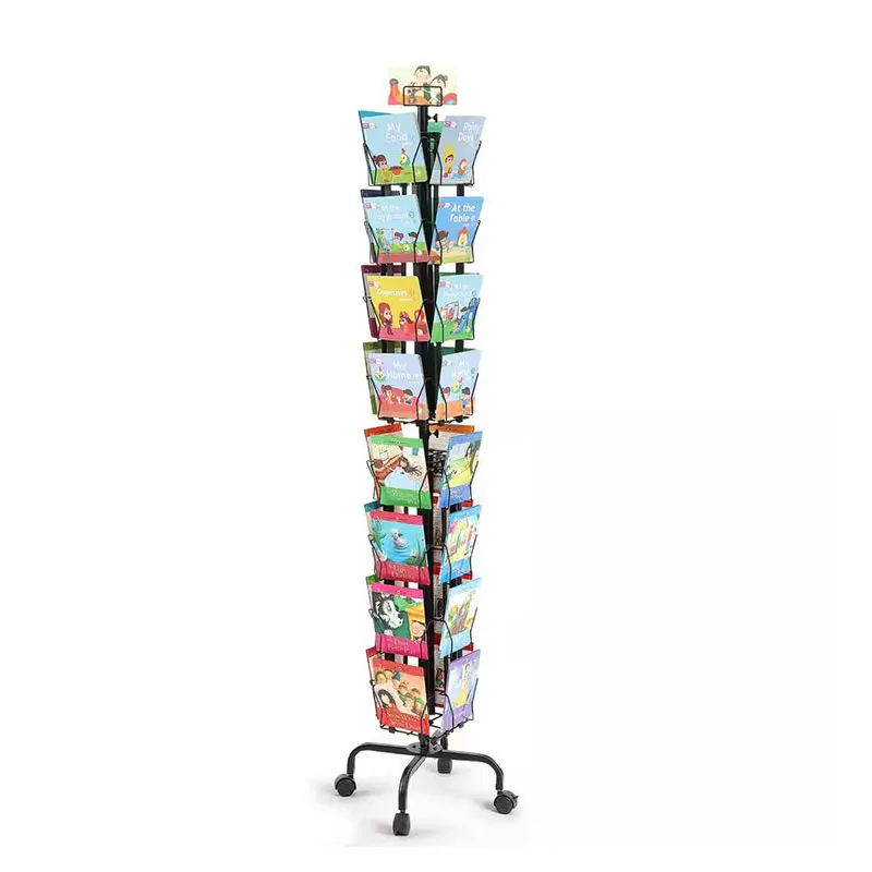

Custom Rotating Floor Metal Pocket Post Greeting Card Display CD Calendar Magazine Display Stand Rack