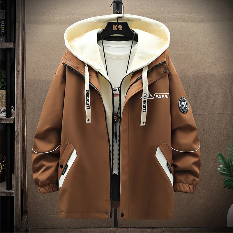 

Куртка для подростков (мальчиков) весна-осень, имитация двухслойной, для старшеклассников и учеников средней школы, модная, ветрозащитная, на молнии