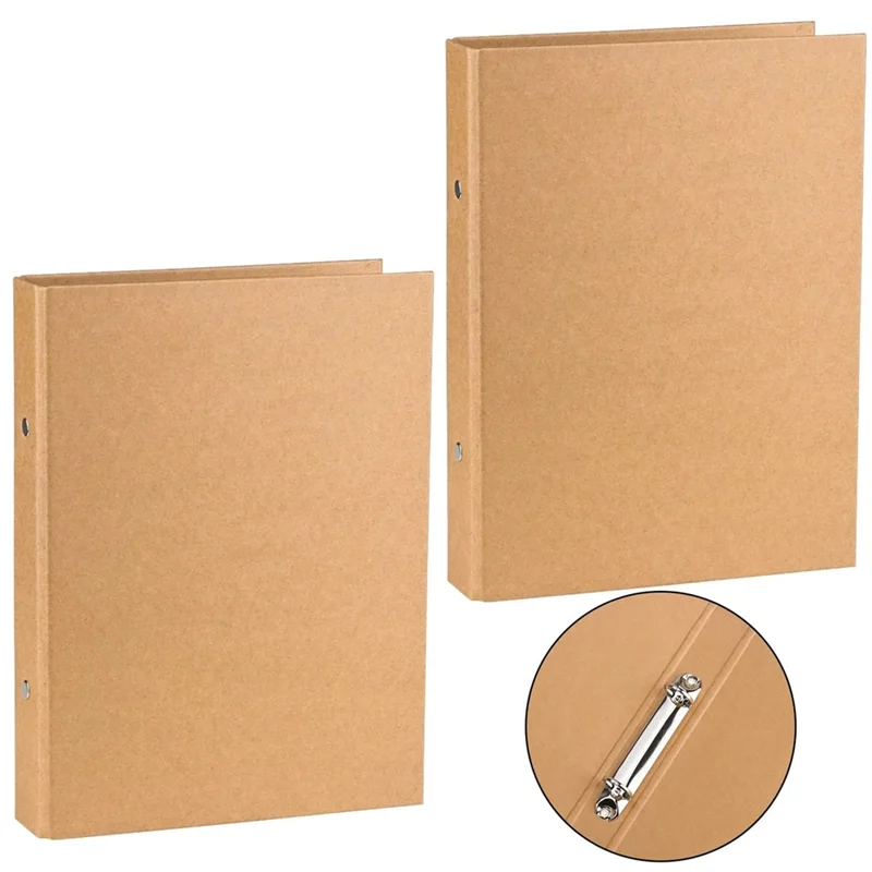 New 2Pcs A5 Refillable Ring Binder,A5 Kraft Paper Binder Tray with 2 Rings To Add Loose Sheets,A5 Kraft Paper Folders