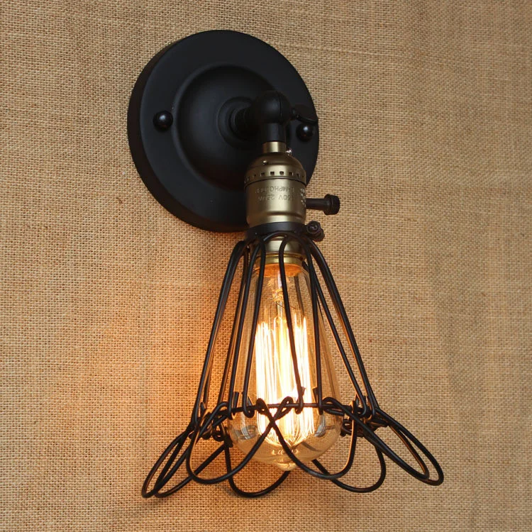 Vintage Metal Industrial Wall Light European Retro Wire Cage Wall Lamp Iron Sconce for Decorative Rustic Lights cafe Barn Garage