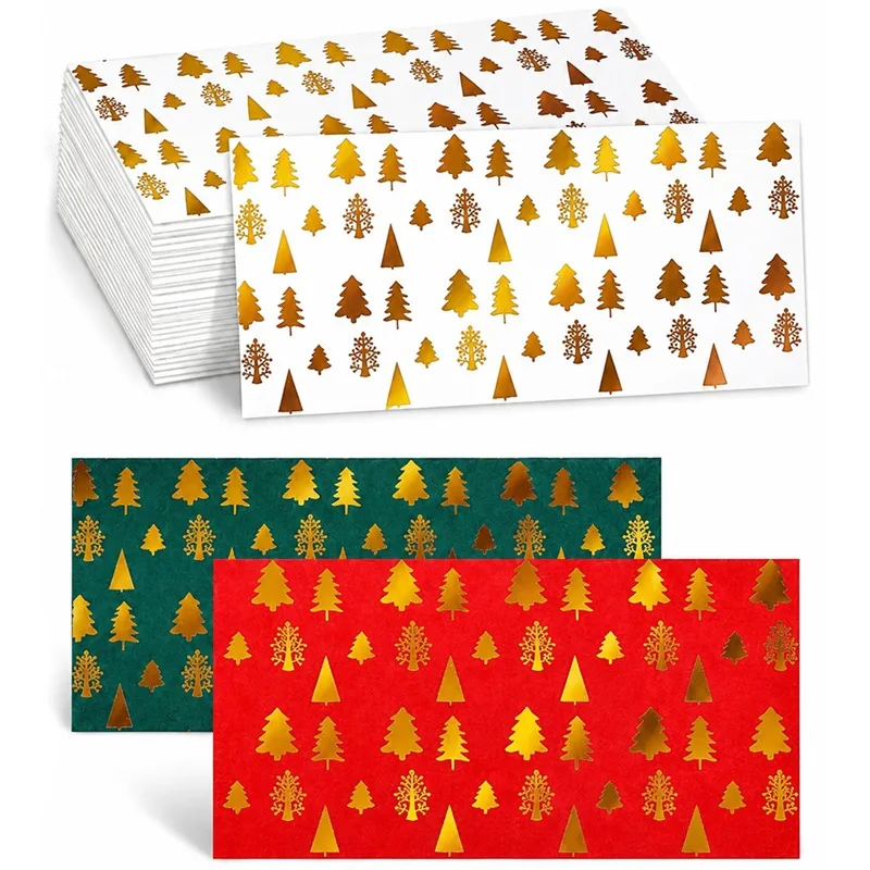 6pcs/pack Christmas Tree Red Pocket Gold Foil Money Cash Envelope Red White Green Xmas Party Gift Bags Blessing Card Invitation