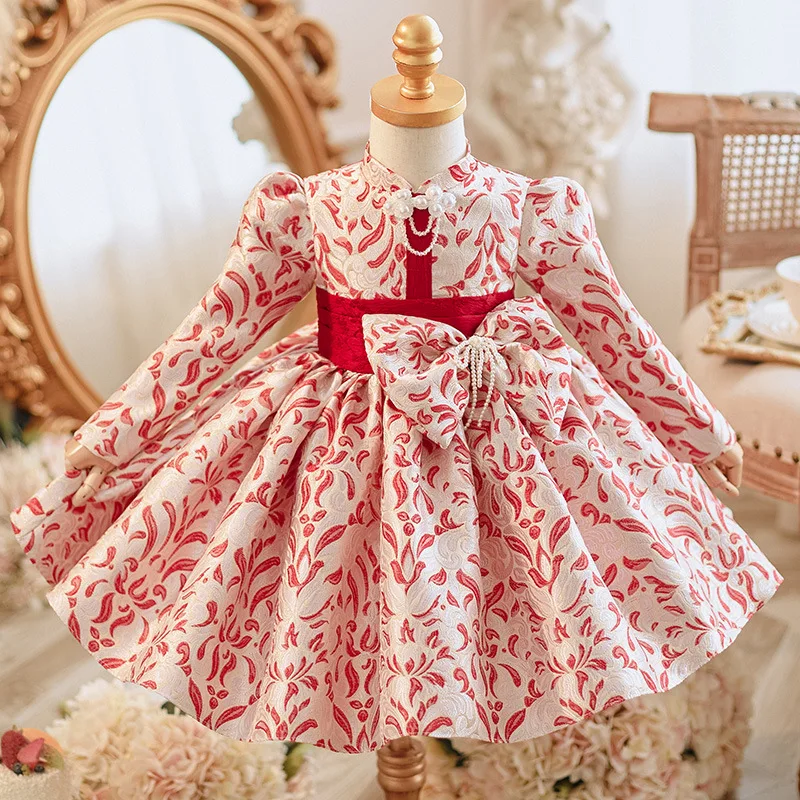 2025 Girls Cute Bow Design Princess Ball Gown Children Birthday Wedding Performances Dress g202