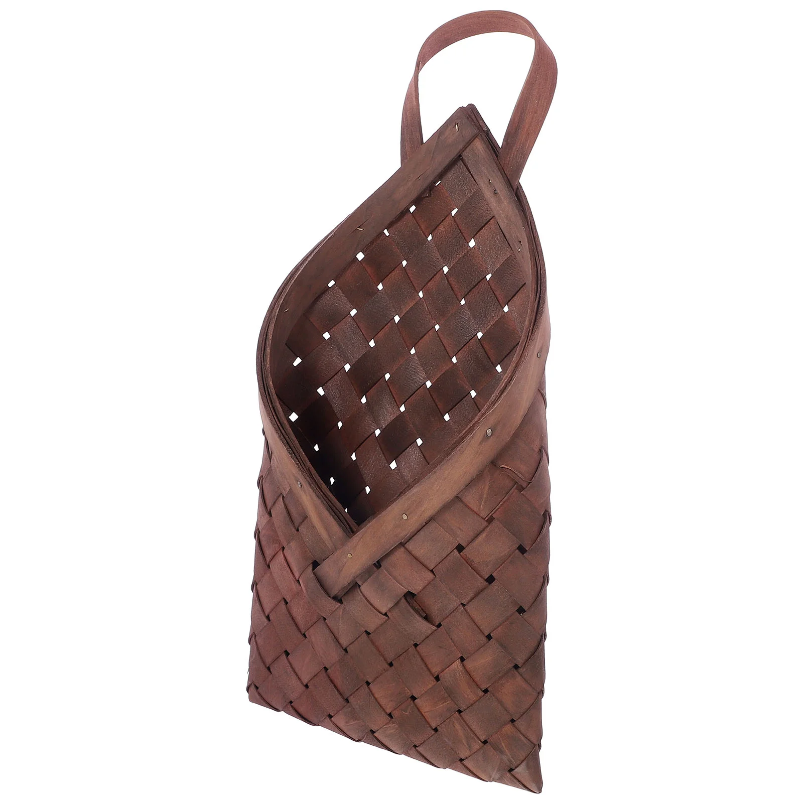 Wooden Wall Flower Basket Hanging Pockets Woven for Storage Bin Kitchen Organizer