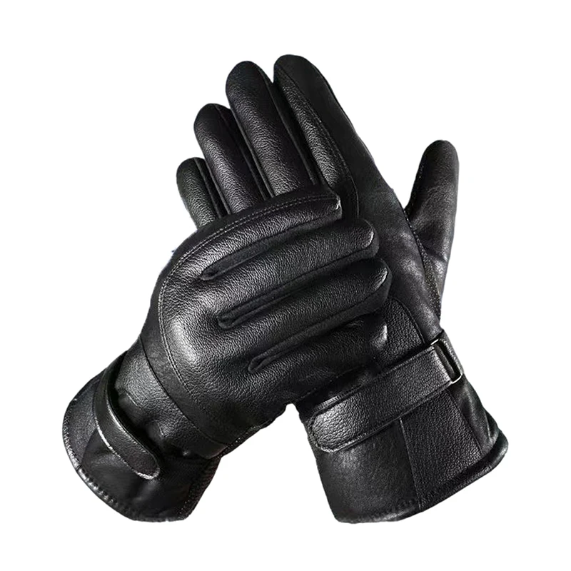 Gants coupe-vent en cuir PU pour hommes, mitaines chaudes à boutons, noir, sports de plein air, conduite, ski, fournitures d'hiver