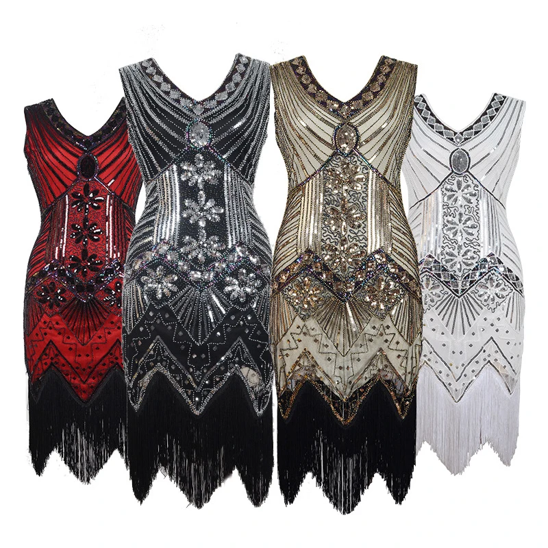 

Wome Fashion 1920s Flapper Dress Vintage Charleston Sequin Tassel 20s Party Dress Beaded Art Deco Dress