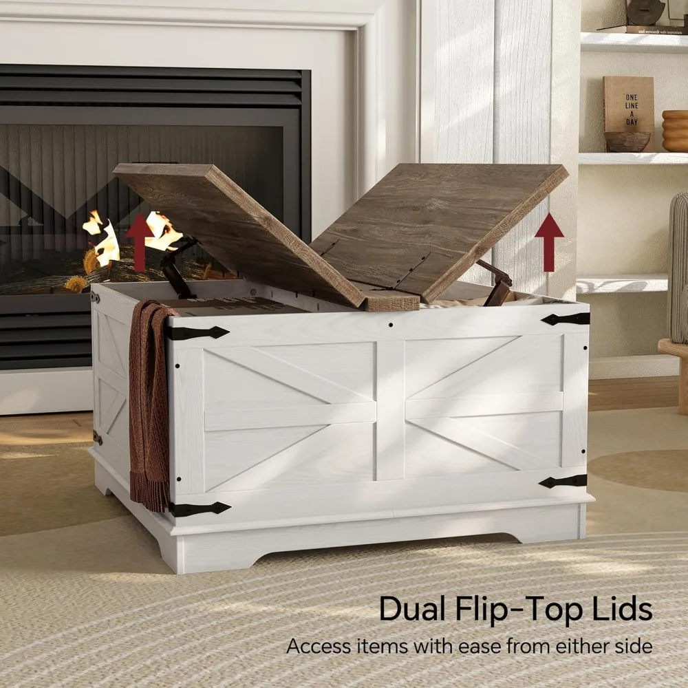 طاولة قهوة متينة للتخزين، طاولة مركزية خشبية مربعة لغرفة المعيشة مع غطاء قابل للسحب، تصميم عالي التحمل للاستخدام اليومي