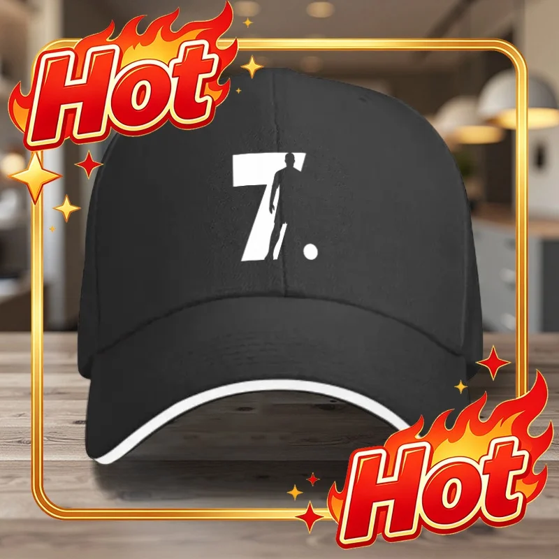 Custom Hat An Adjustable Sandwich Baseball Cap Featuring The Number '7', Made from Lightweight Polyester with a Printed Design.