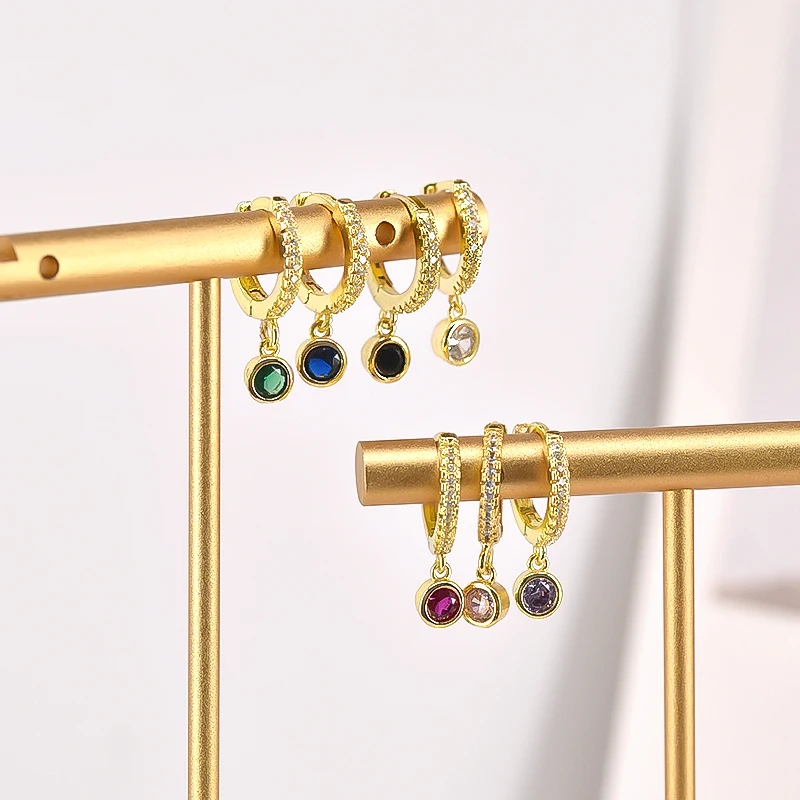 925 Sterling Silver Needle Romantic Colorful Crystal Hoop Earrings for Women 18K Gold Earrings Wedding Luxury Jewelry