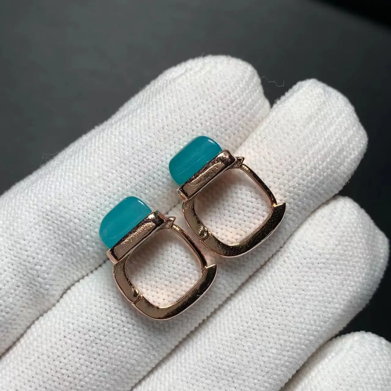 Square Natural Amazonite Hoop Earrings For Women 925 Silver Plated Simple Fine Jewelry Stone Gemstone Classic Style