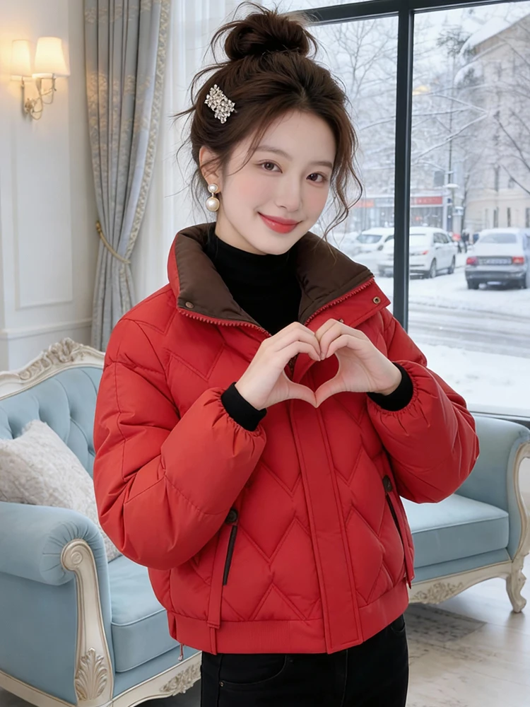

Модная теплая хлопковая куртка для женщин, легкая, белая, с наполнителем из полиэфирного волокна, в корейском стиле, для повседневной носки.