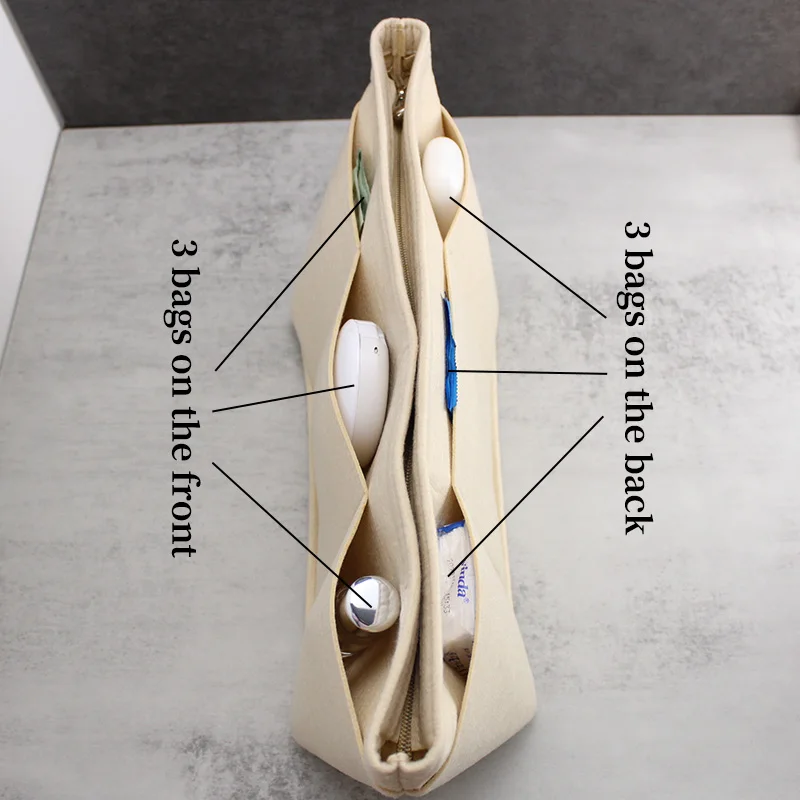 TINBERON-Feltro saco interno com forro, grande capacidade, sacos de maquiagem, acabamento saco cosmético, inserir organizador, armazenamento