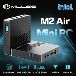 MLLSE M2 Air Mini PC Intel Celeron N4000 CPU Window11 6GB RAM 128GB ROM Dual-Band WiFi VGA Portable Mini Computer BT4.2