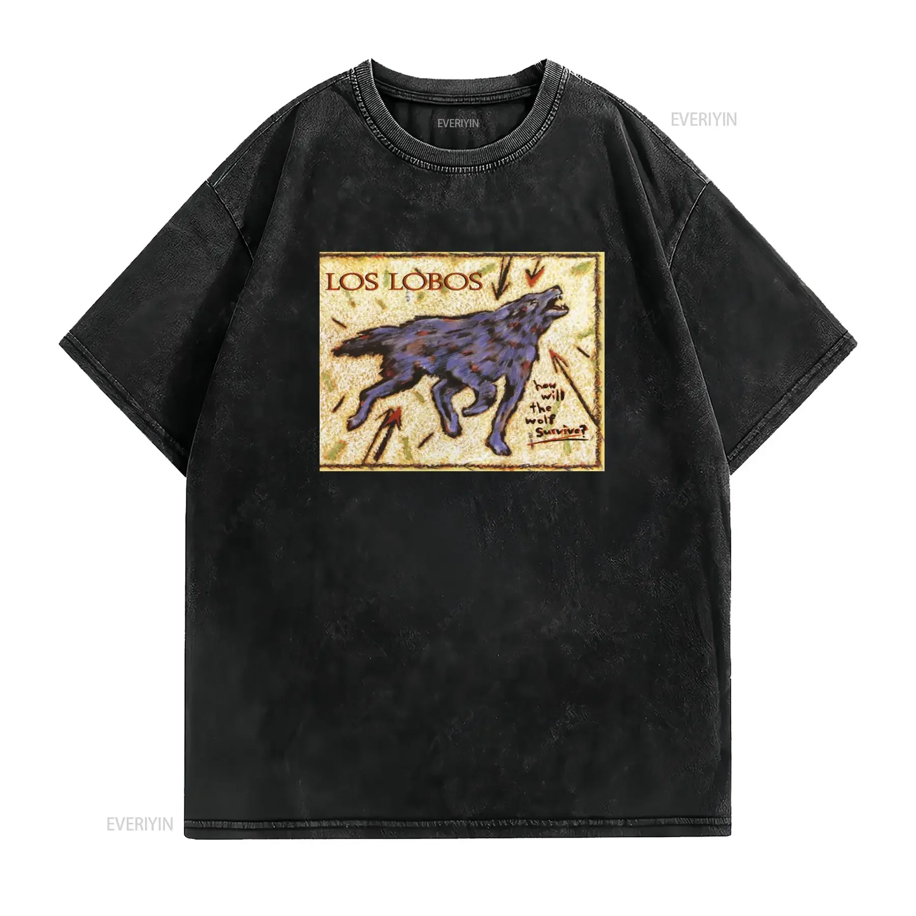 Vintage Tribal Los Lobos Howling Wolf Print Casual T Shirt vintage Washed fashion designer clothes Slightly Breathable Unisex