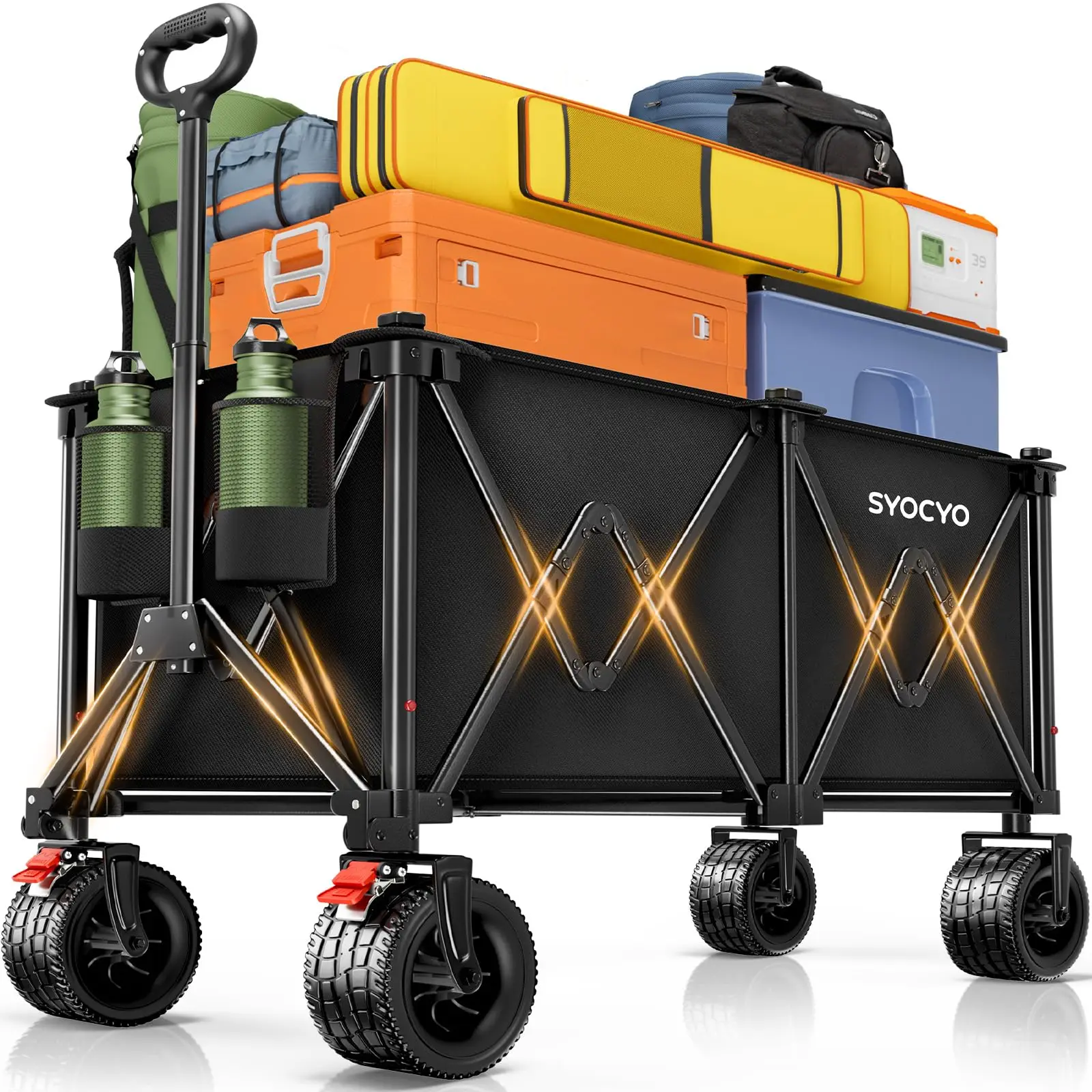Beach Wagon Carts Foldable 580LBS Collapsible Wagon with Big All-Terrain Wheels for Sand 340L Heavy Duty Utility Carts