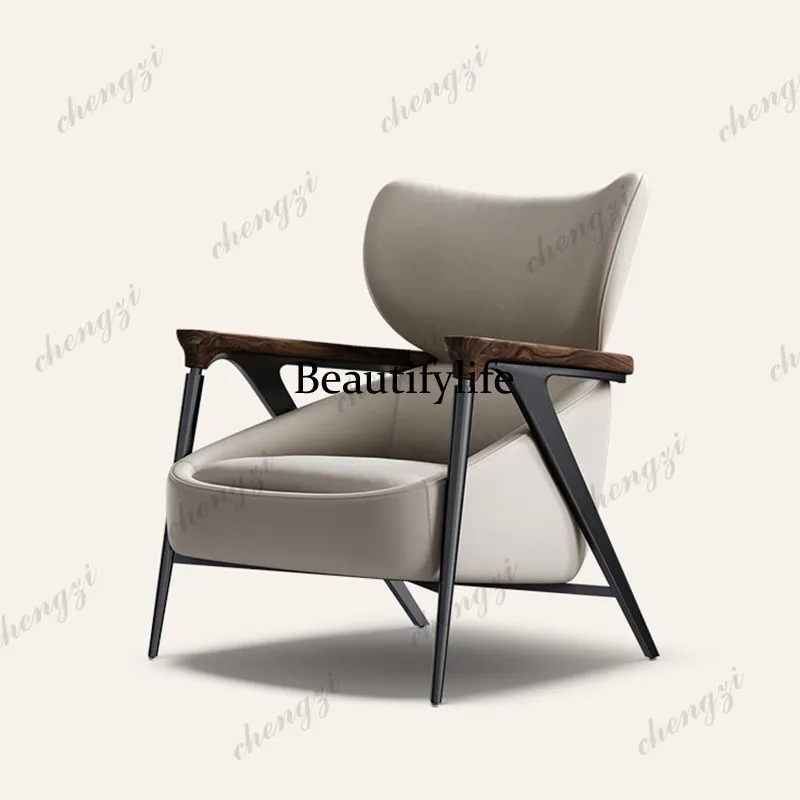 Single sofa chair villa large flat floor living room light luxury high sense balcony leather leisure chair home