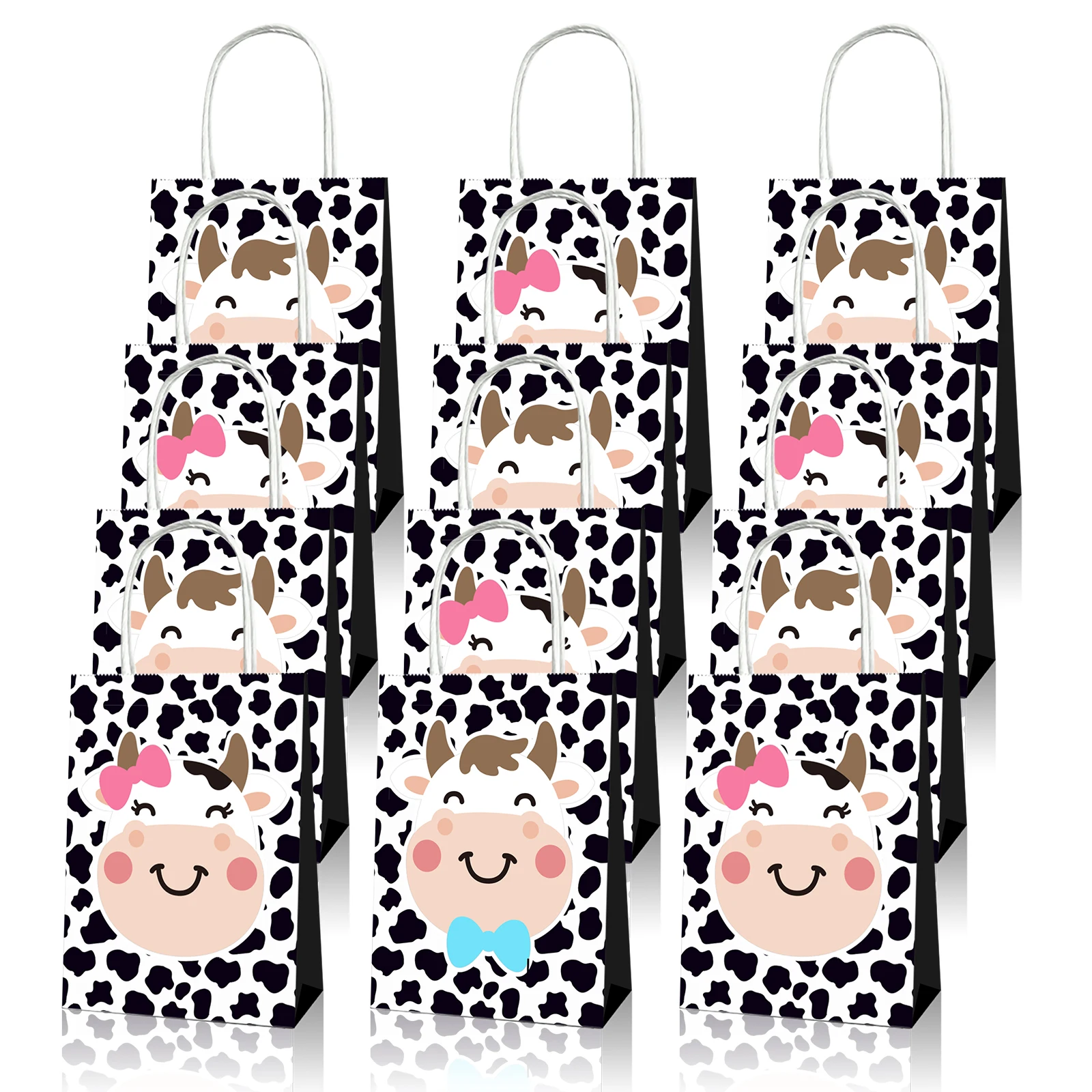 

BD037 12Pcs Cartoon Farm Animals Milk Cow Birthday Party Portable Packing Tote Paper Return Gift Bags Baby Shower Party Decors