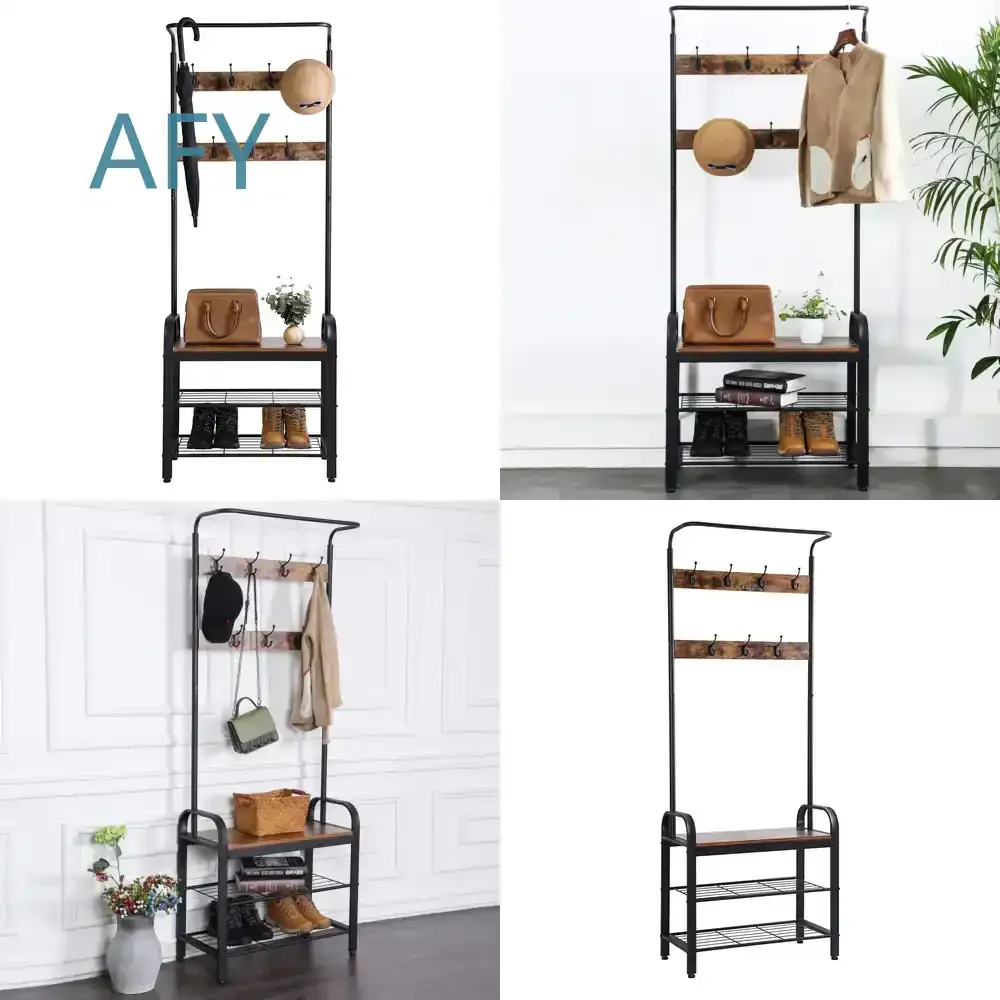 Multi-layer Coat Rack for Floor to Ceiling Wrought Iron Hanger Shoe Change Stool Carbon Steel Shoe Rack Simple Space Saving