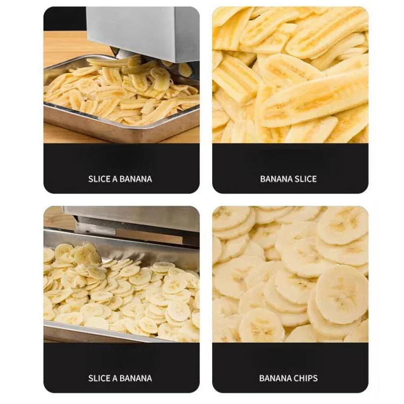 قطاعة الخضراوات الفاكهة الكهربائية آلة قطع الطماطم العمودية آلة صنع رقائق تقطيع الموز الأوتوماتيكية