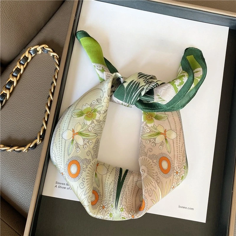 mulberry silk scarf, green small square scarf, new women with versatile temperament