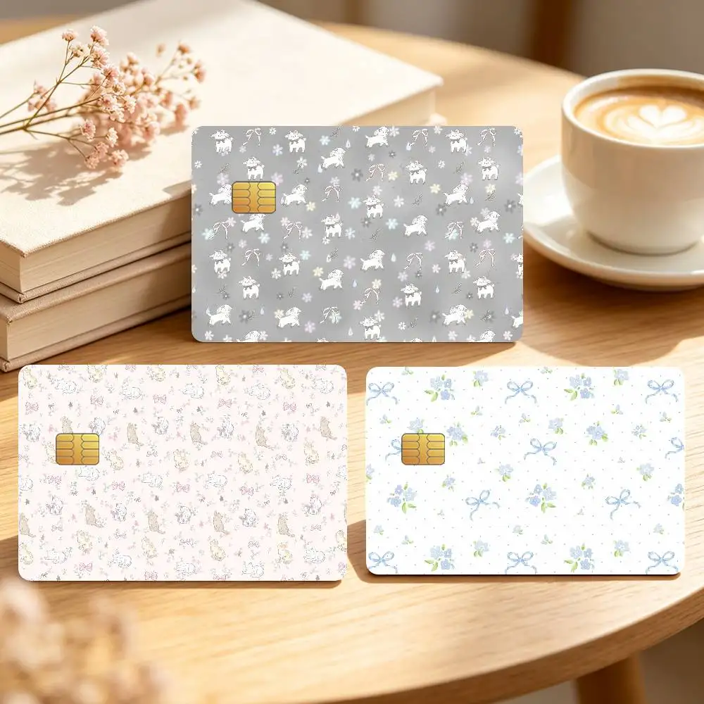 Korean-Style Bow Print Credit Card Skin Stickers For Bank Bus Metro Cards Waterproof Anti-Scratch Gift 4PCS
